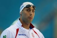 Milorad Cavic of Serbia looks on ahead of the Mens 100m Butterfly Final on Day 7 of the London 2012 Olympic Games at the Aquatics Centre on August 3, 2012, in London, England. (Photo by Clive Rose/Getty Images)